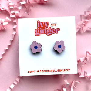 Pink and purple flower studs
