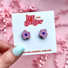 Load image into Gallery viewer, Pink and purple flower studs
