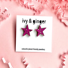 Load image into Gallery viewer, purple leopard print star studs
