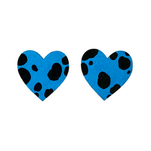 Load image into Gallery viewer, large blue and black dalmatian heart studs
