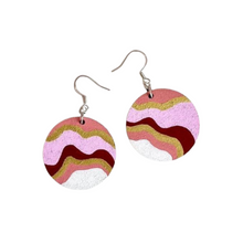 Load image into Gallery viewer, pink and gold frills drop circle earrings
