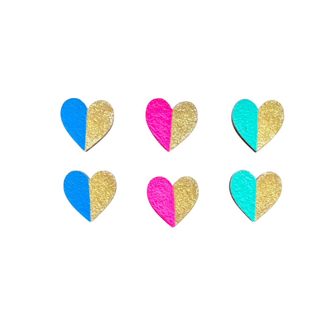 Gold edge bright hearts stud earrings set