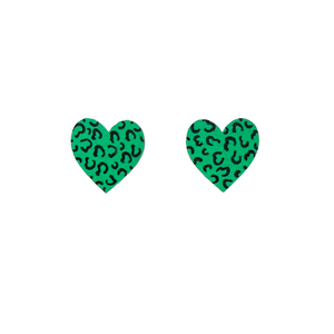 green and black leopard print midi heart stud