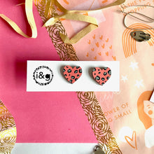 Load image into Gallery viewer, midi leopard print heart studs in pink and grey
