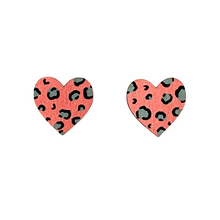 Load image into Gallery viewer, midi leopard print heart studs in pink and grey
