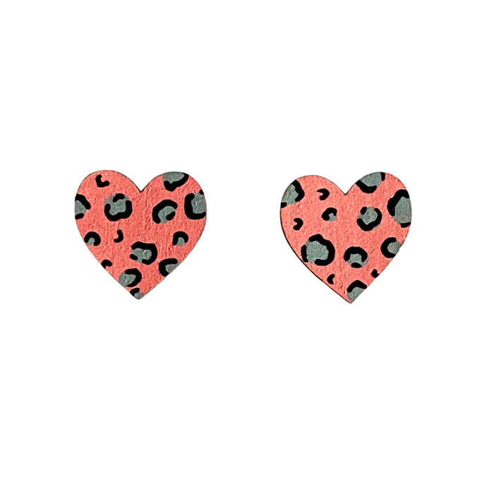 midi leopard print heart studs in pink and grey
