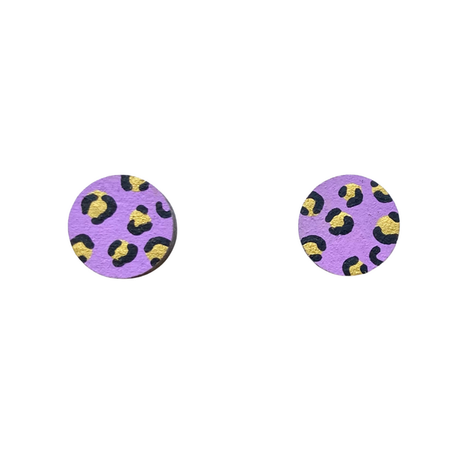 mini leopard print circle studs lilac and gold