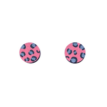 Load image into Gallery viewer, Mini leopard print circle pink and grey stud earrings
