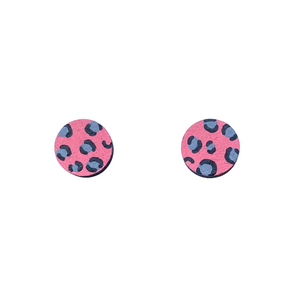 mini leopard print circle studs pink and grey