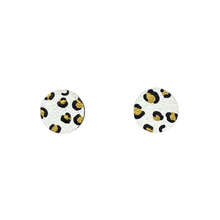 Load image into Gallery viewer, Mini white and gold circle leopard print stud earrings

