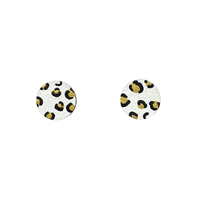 mini leopard print circle studs white and gold