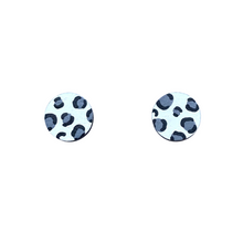 Load image into Gallery viewer, Mini leopard print circle stud earrings in white and grey
