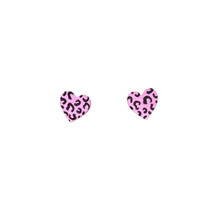 Mini pink and black leopard print heart stud earrings