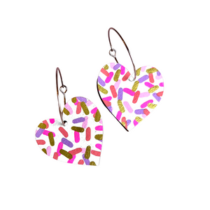 Large pink confetti heart hoop earrings