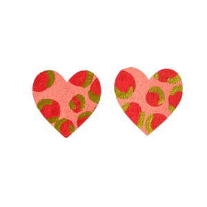 red, pink and gold large leopard print heart stud