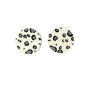 large white and grey leopard print circle studs