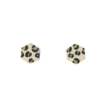 Load image into Gallery viewer, Mini cream and gold hexagon leopard print stud earrings
