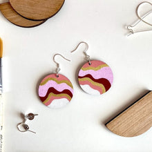 Load image into Gallery viewer, pink and gold frills drop circle earrings
