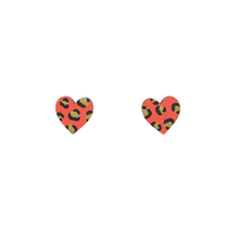 Load image into Gallery viewer, Mini leopard print heart orange and gold stud earrings
