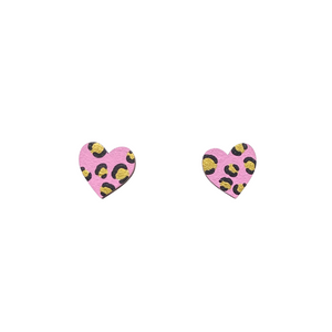 Mini leopard print heart pink and gold stud earrings