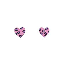 Load image into Gallery viewer, Mini leopard print heart pink and purple stud earrings
