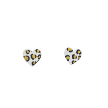 Load image into Gallery viewer, Mini white and gold heart leopard print stud earrings
