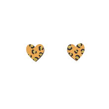 Load image into Gallery viewer, Mini leopard print heart yellow and gold stud earrings

