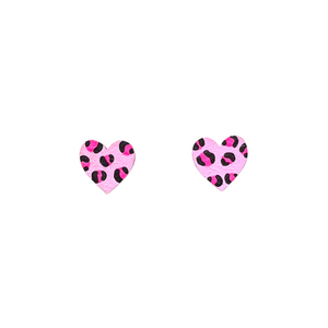 Mini neon pink leopard print heart stud earrings
