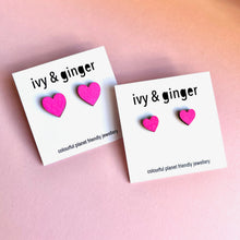 Load image into Gallery viewer, mini neon pink heart studs
