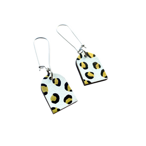 white and gold leopard print arch dangle